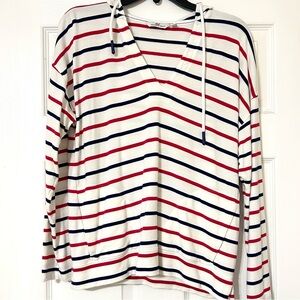 Vineyard Vines Oversized Striped V-Neck Hoodie Top